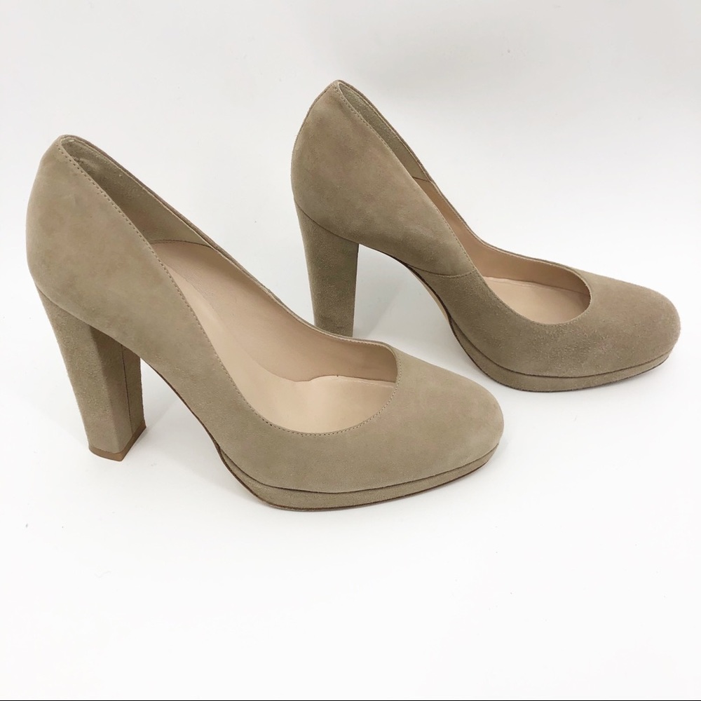 LK Bennett beige suede platform pumps